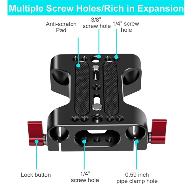 Camera Base Plate with Dual 15mm Rod Rail Clamp Suitable for Cage and DSLR Rig Camera Accessories