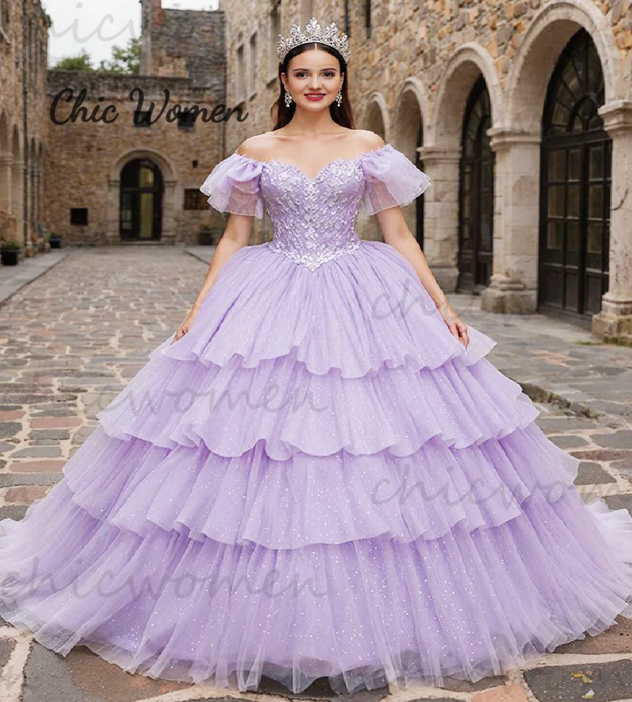 Enchanting Lilac Quinceanera Dresses 2025 Tiered Vestidos De 15 Xv Años Debutante Birthday Dress Sparkly Tulle Formal Customized