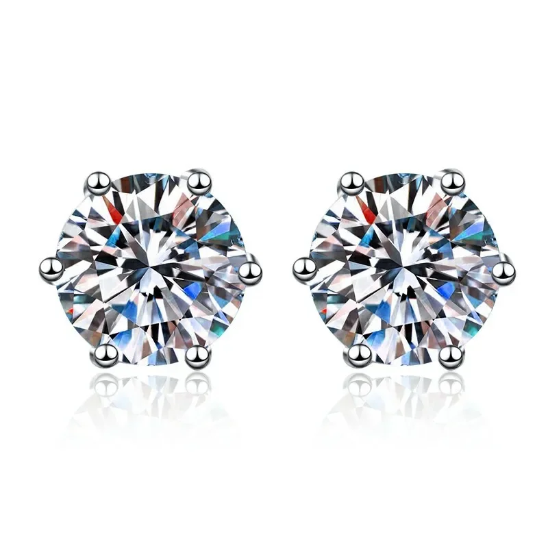 Elegant S925 Sterling Silver 1ct Moissanite Six Prong Stud Earrings with GRA Certificate Fashionable Sparkling Jewelry for Women