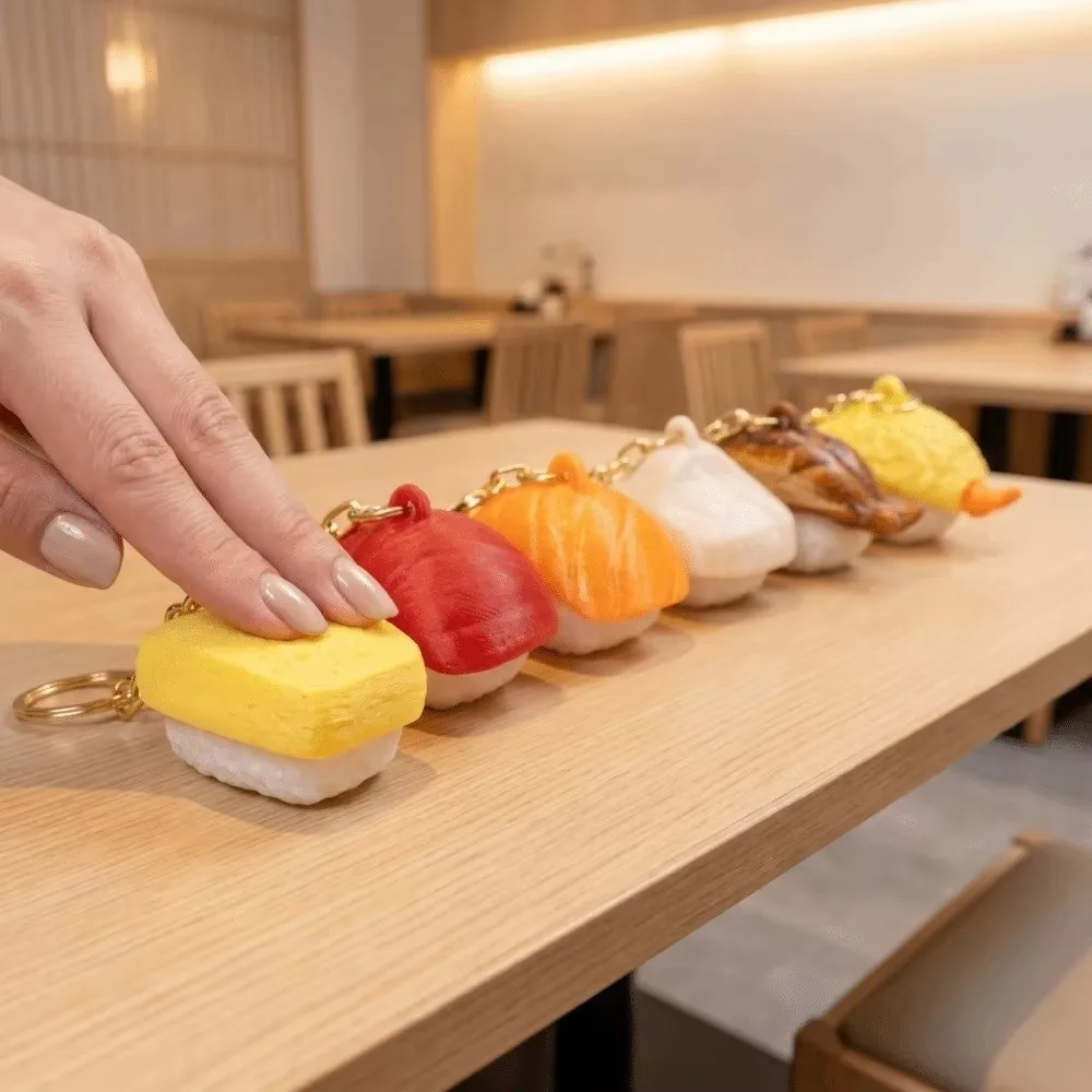 PLA Sushi Clicker Keychain 3D Printed Realistic Sushi Nigiri Sushi Keychain Handheld Clicking Bag Decoration Keychain Decoration