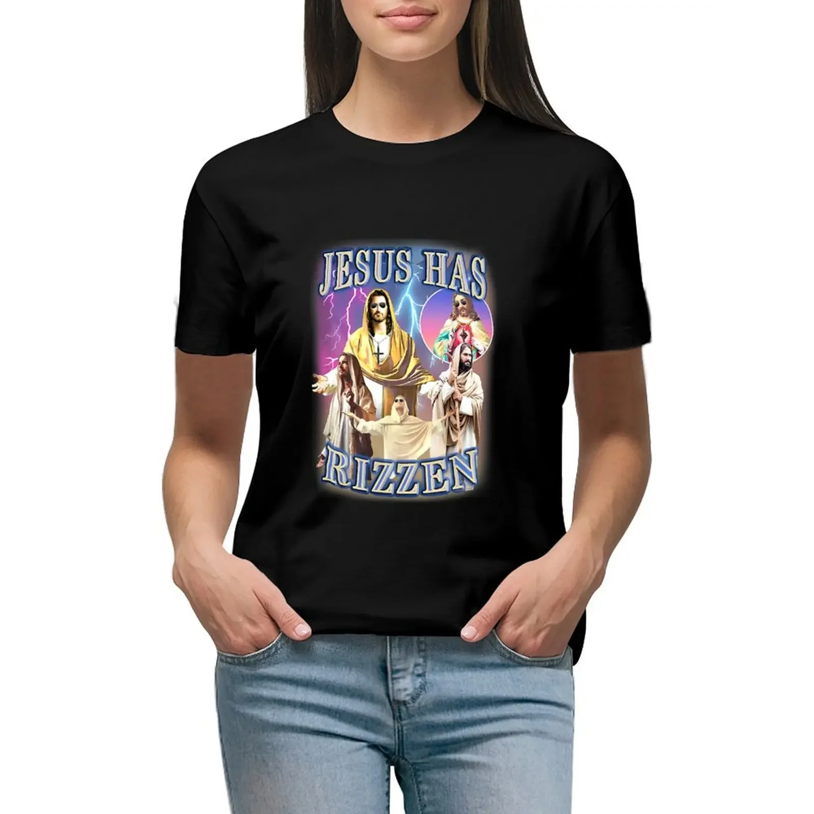 

Jesus Has Rizzen T-Shirt summer tops oversized anime ariat shirts for Women