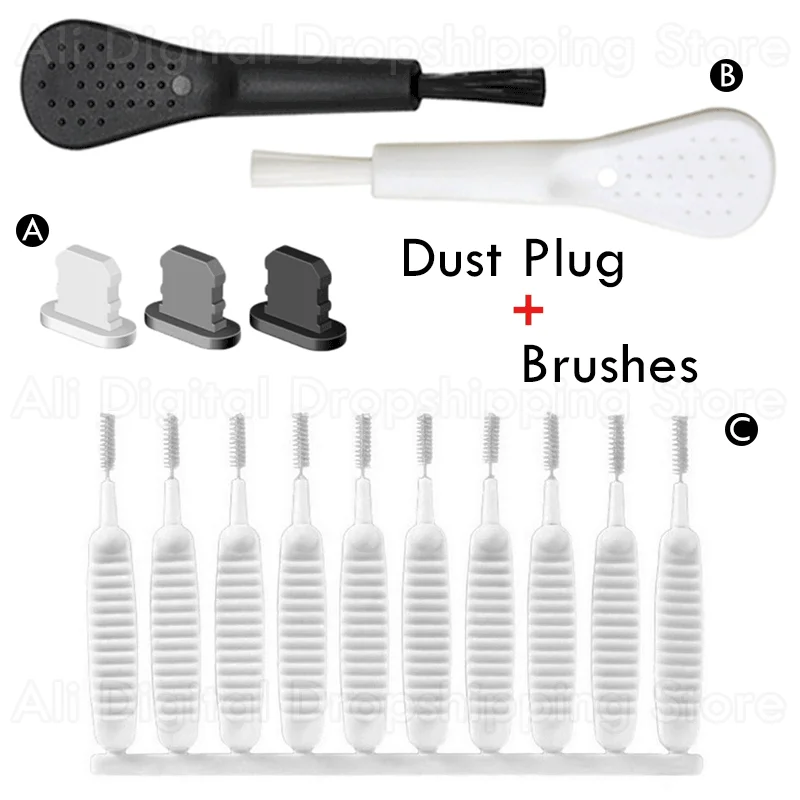 Universal Dust Plug Mobile Phone/Headphones/Speaker Dustproof Cleaning Tools for iPhone Charge Port Protector Cleaning Brush Set