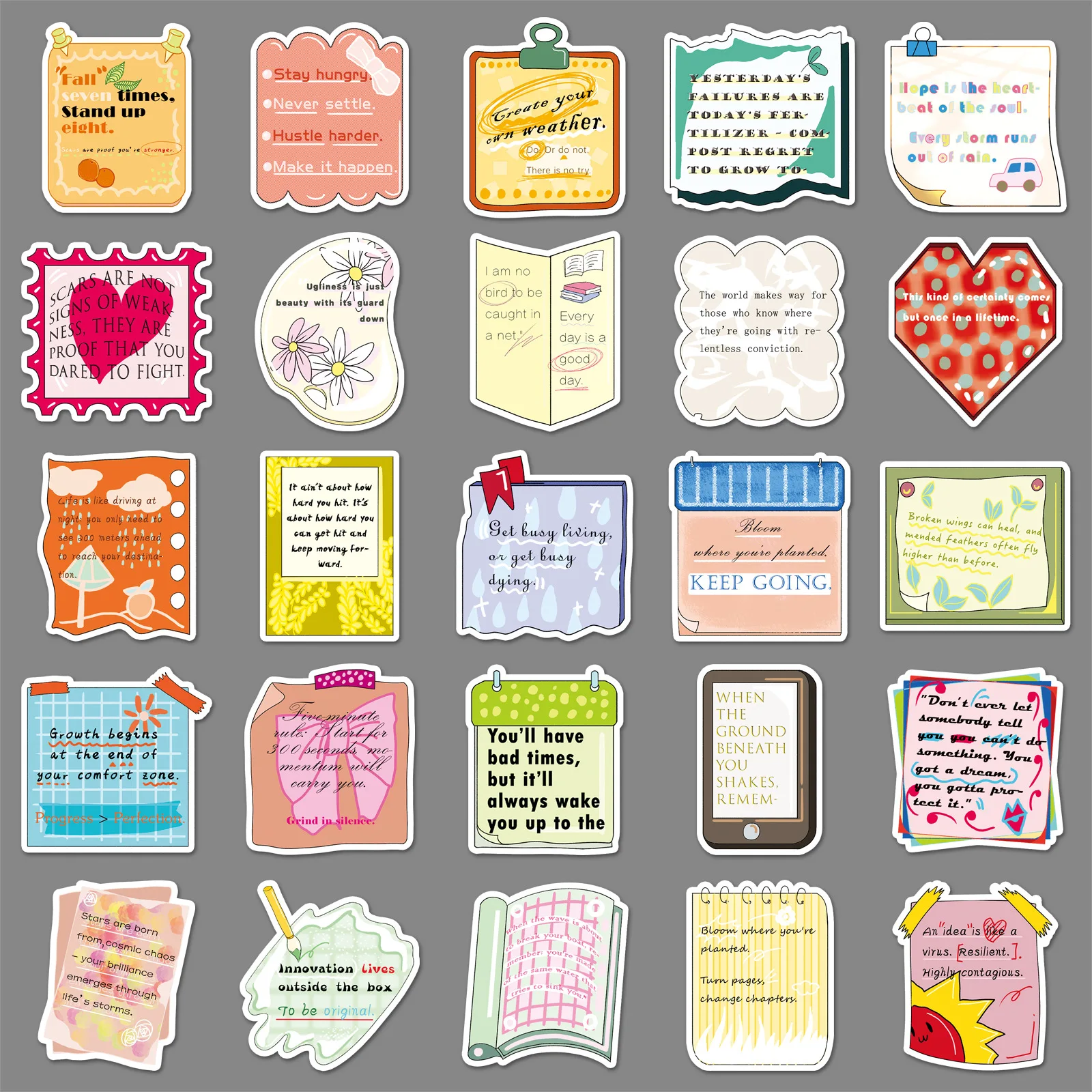 สติกเกอร์ตกแต่งลายการ์ตูนคำคมสร้างแรงบันดาลใจภาษาอังกฤษ 50 ชิ้น กันน้ำ สำหรับตกแต่งสมุดภาพและแล็ปท็อป