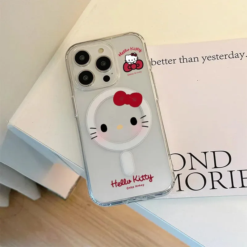 Магнитный чехол для телефона Sanrio Kawaii Hello Kitty с рисунком Magsafe для Samsung Galaxy S24 S23 S22 S21 S20 FE Plus Ultra Soft Clear