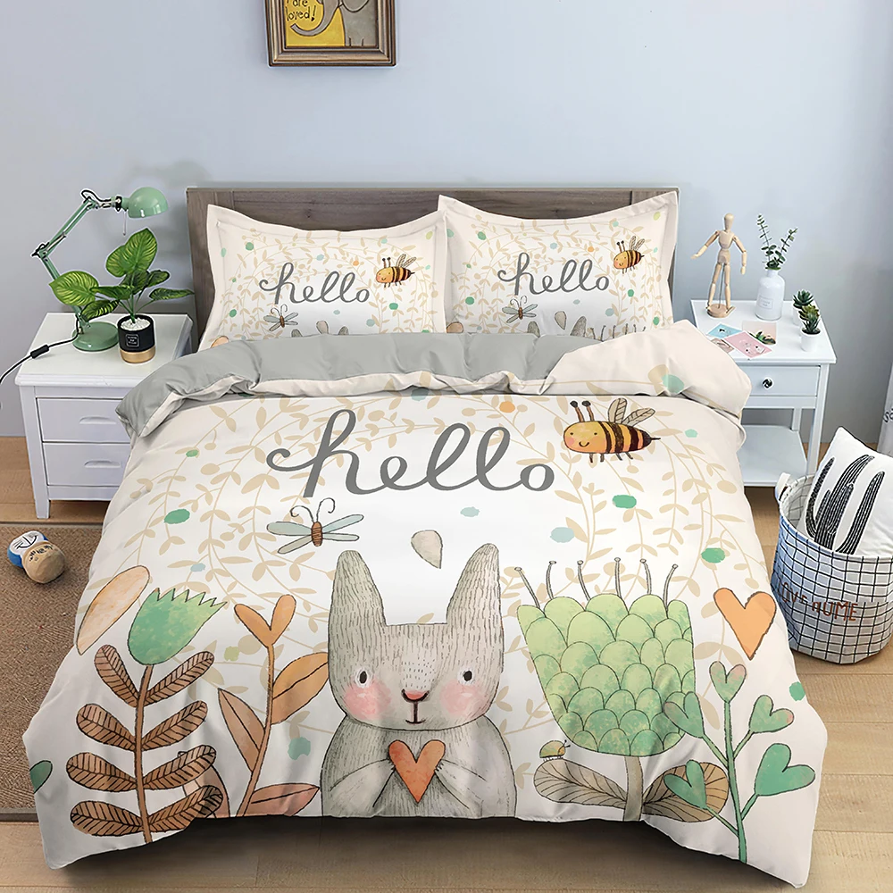 

Cartoon Rabbit Bunny Bedding Set For Kids Girl Women Polyester Duvet Cover Quilt Cover With Pillowcase Polyester Comforter Cover