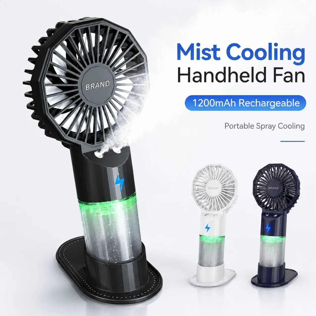 Image of Dual-Spray-Handventilator, 1200 mAh, USB wiederaufladbar, tragbarer kleiner Ventilator für drinnen und draußen, Reisen, Camping, Büro, Zuhause