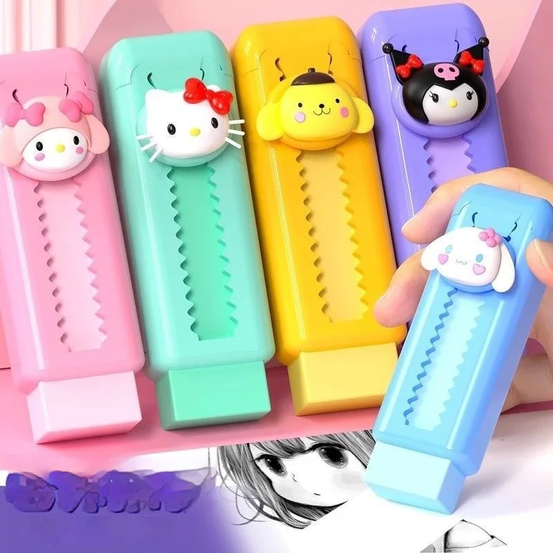 น่ารักอะนิเมะ Hello Kitty Push-Pull ยางลบ Kawaii การ์ตูน Sanrio Kuromi Cinnamoroll ยางลบของขวัญนักเรียนรางวัลเครื่องเขียนของขวัญ