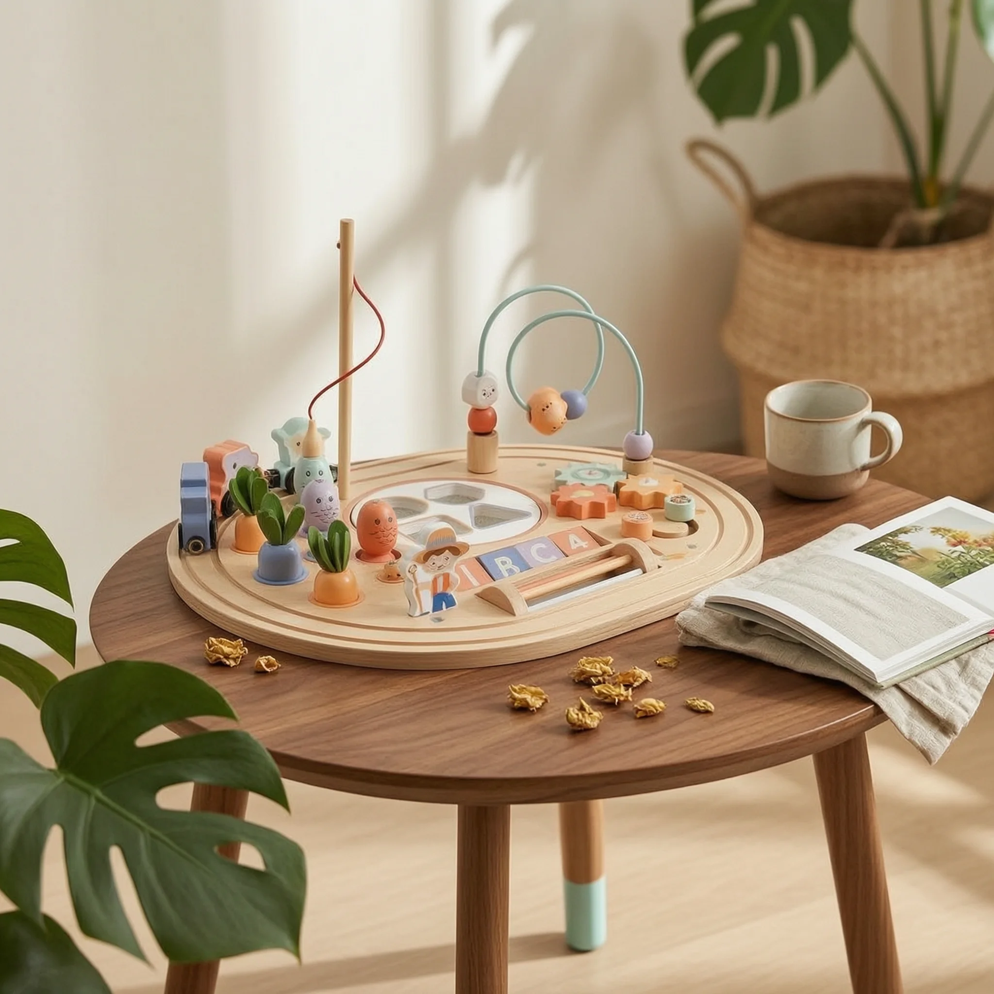 発達活動テーブル-手と目の協調木製アクティビティテーブル-子供用学習玩具-微細運動能力向上-子供用家具