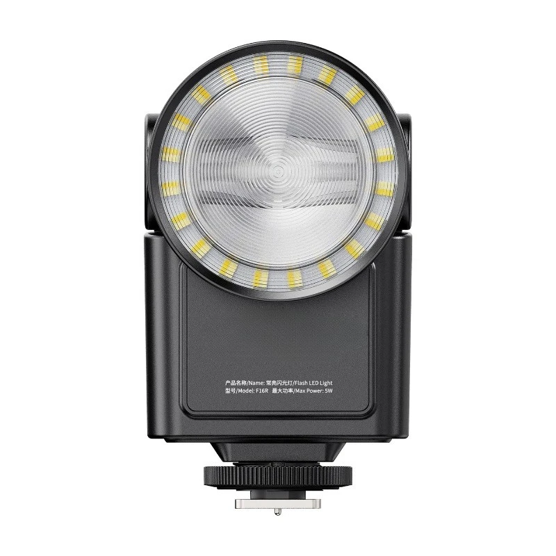 F16R Hot Shoe Mount Flash with Continuous LED Light GN16 Adjustable Color Temperature for DSLR Mirrorless Camera