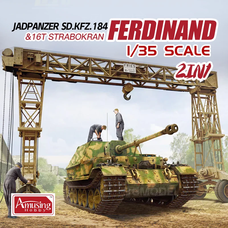 

Забавный хобби 35A030 1/35 Фердинанда Jagdpanzer Sd.kfz 184 (полный интерьер) и комплект модели из масштаба Strabokran 16 т