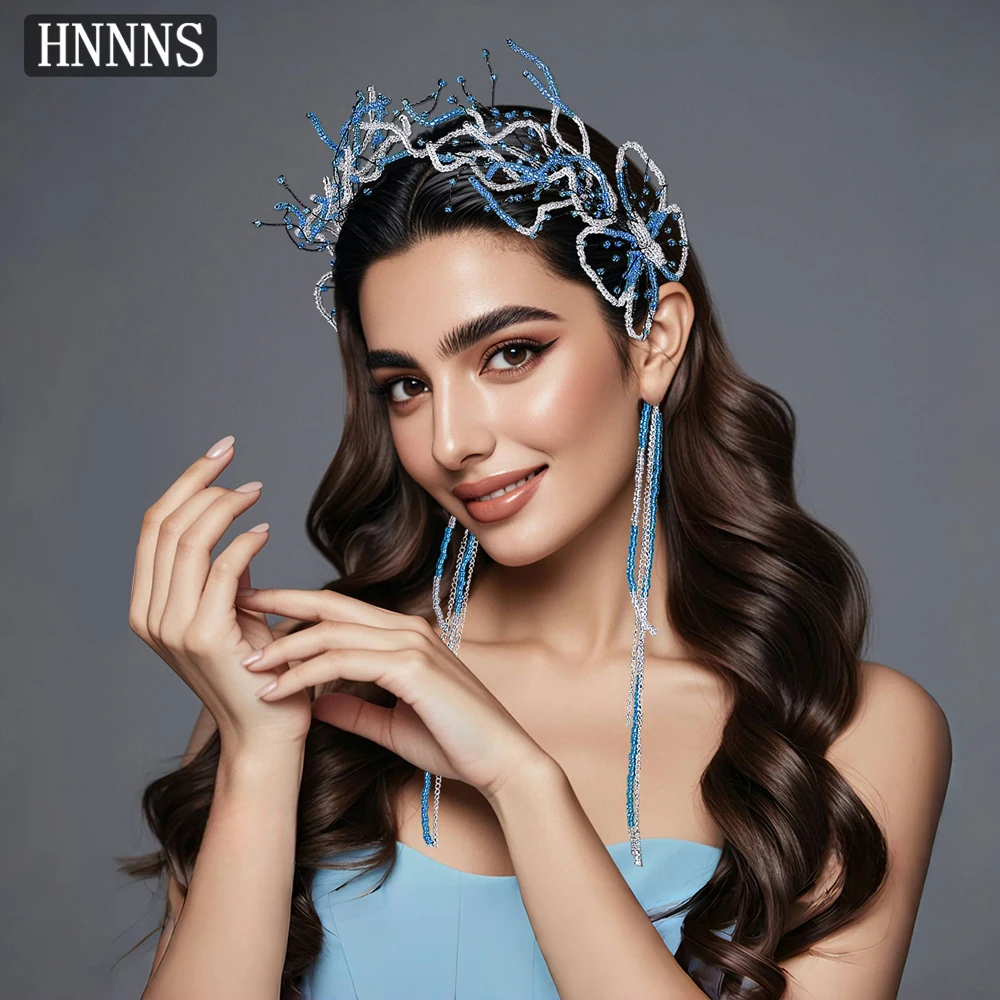 

TOPQUEEN Elegant Blue Butterfly Wedding Headwear Bridal Wedding Hair Accessories Banquet Party Headwear YXA301