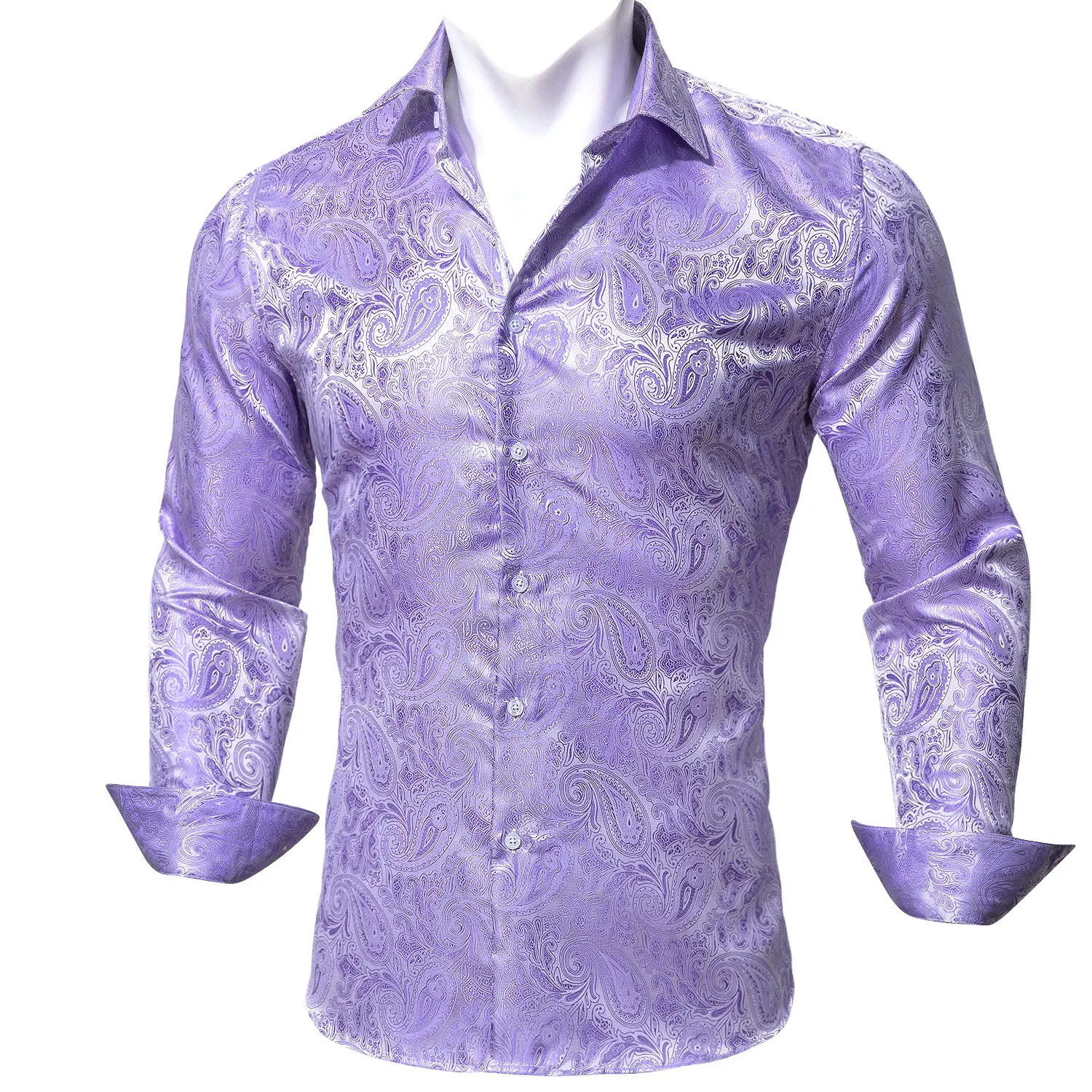 

Luxury Brand Purple Men Silk Shirt Spring Autumn Long Sleeve Lapel Shirts Casual Fit Set Party Wedding Business Male Barry.Wang