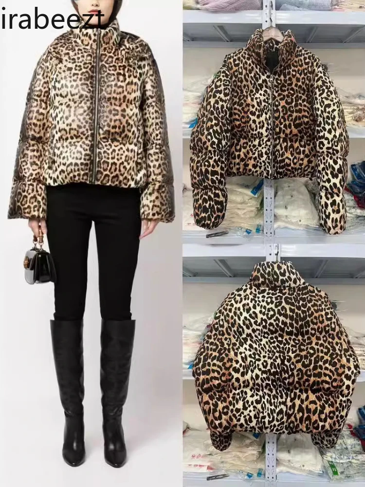 Leopard Print Fashion Streetwear Style Women\'s 2024 Autumn Wear Leisure Animal Print Stuffed Jacket Winter Clothes Women