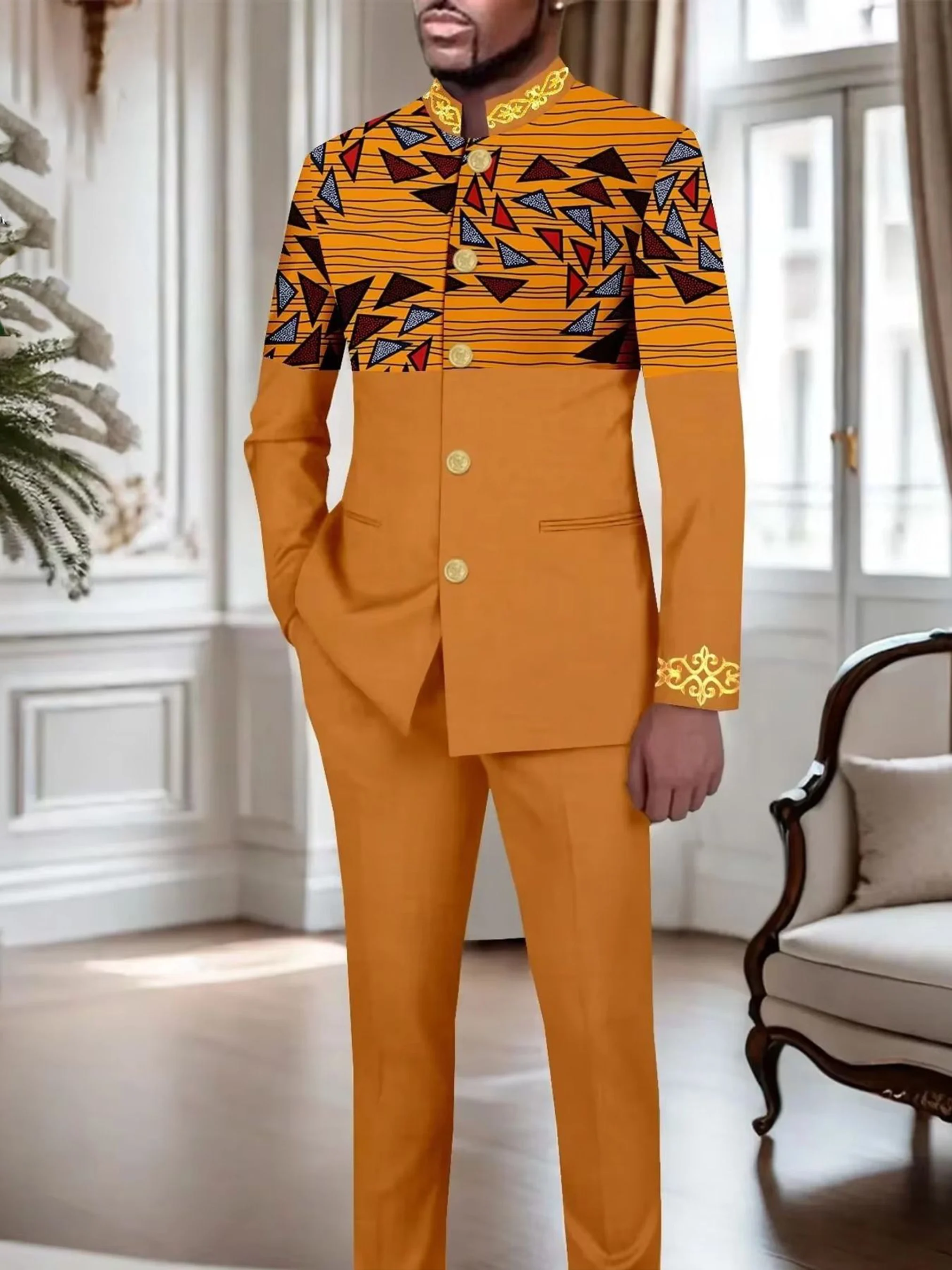 

Men's casual two-piece suit set with long sleeves