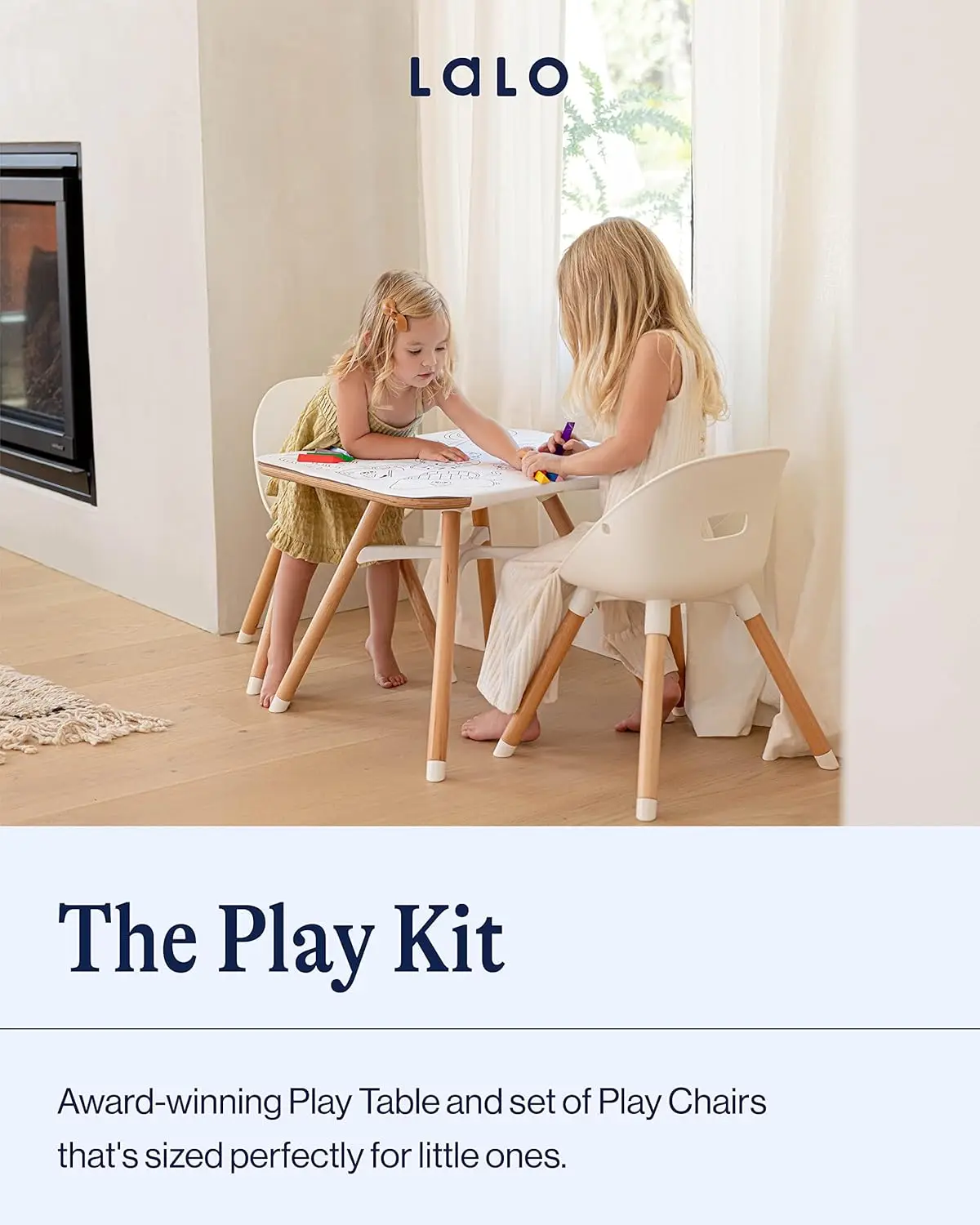 The Play Kit - مجموعة طاولات وكراسي للأطفال مع طاولة خشبية مستدامة وكراسي مقعدين غير سامة - آمنة ومريحة