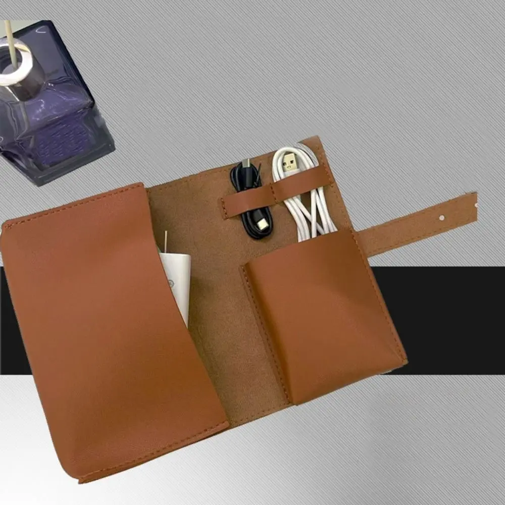 

PU Leather Digital Product Storage Bag Large Capacity Durable Data Cable Storage Bag Dust Proof Portable Cable Organizer Pouch