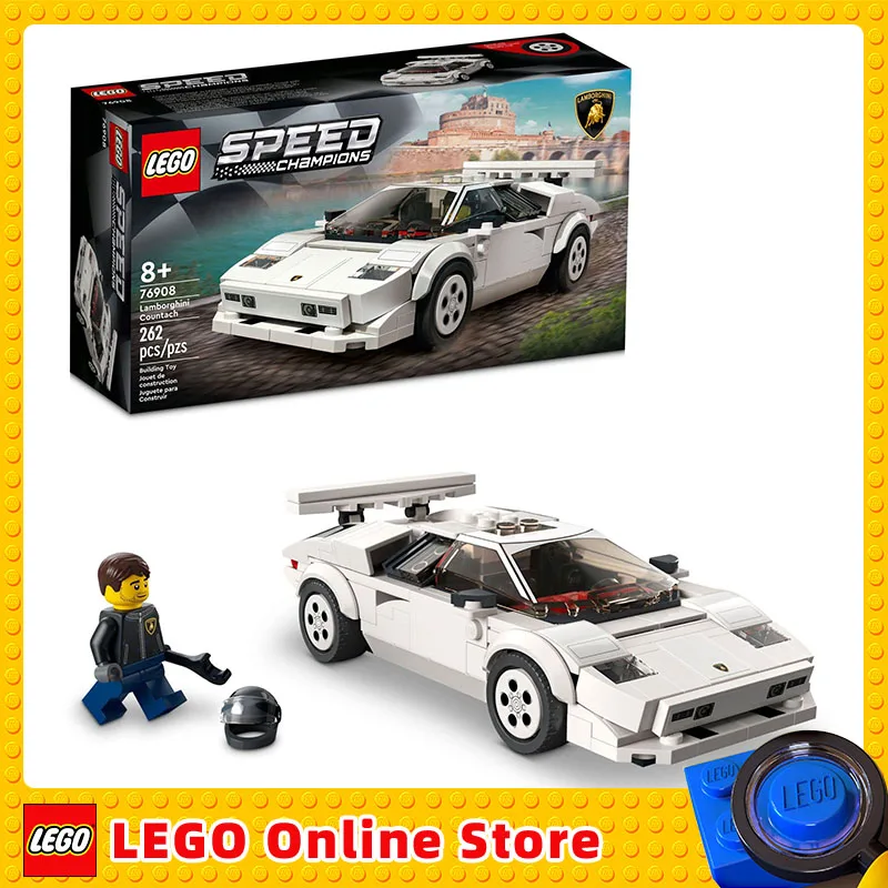 LEGO Speed Champions Lamborghini Countach 76908 Race Car Toy Collectible Building Set with Racing Driver Minifigure