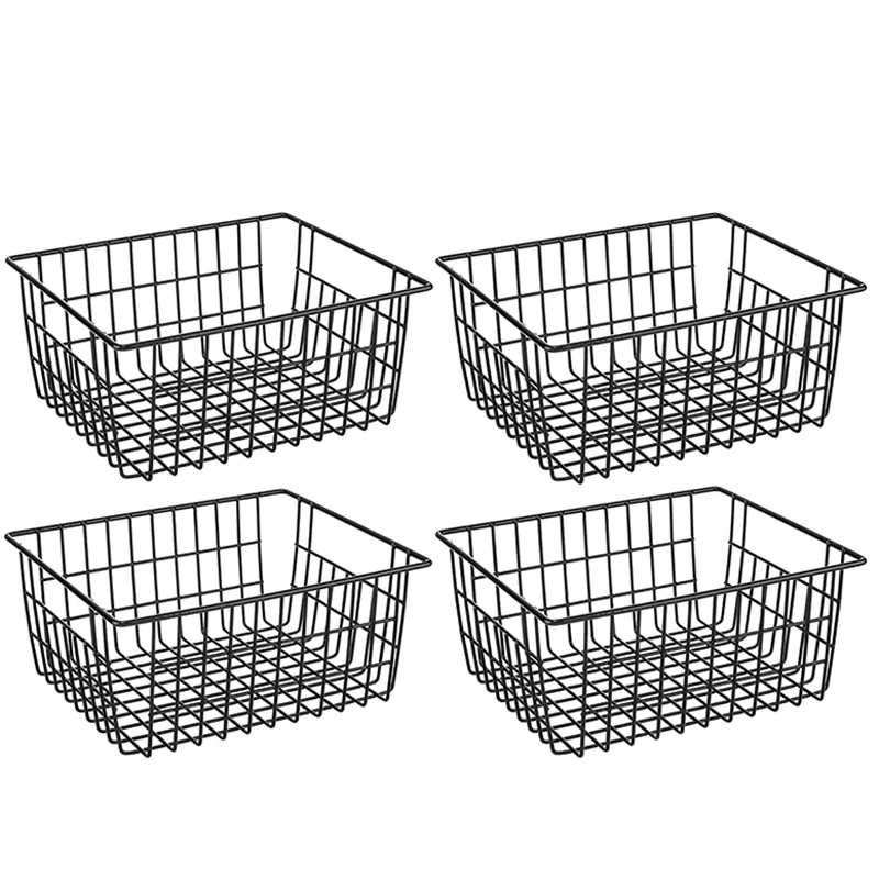

Freezer Refrigerator Wire Storage Baskets,4 Pack Metal Baskets Food Storage Organizer Bin with Built-in Handles