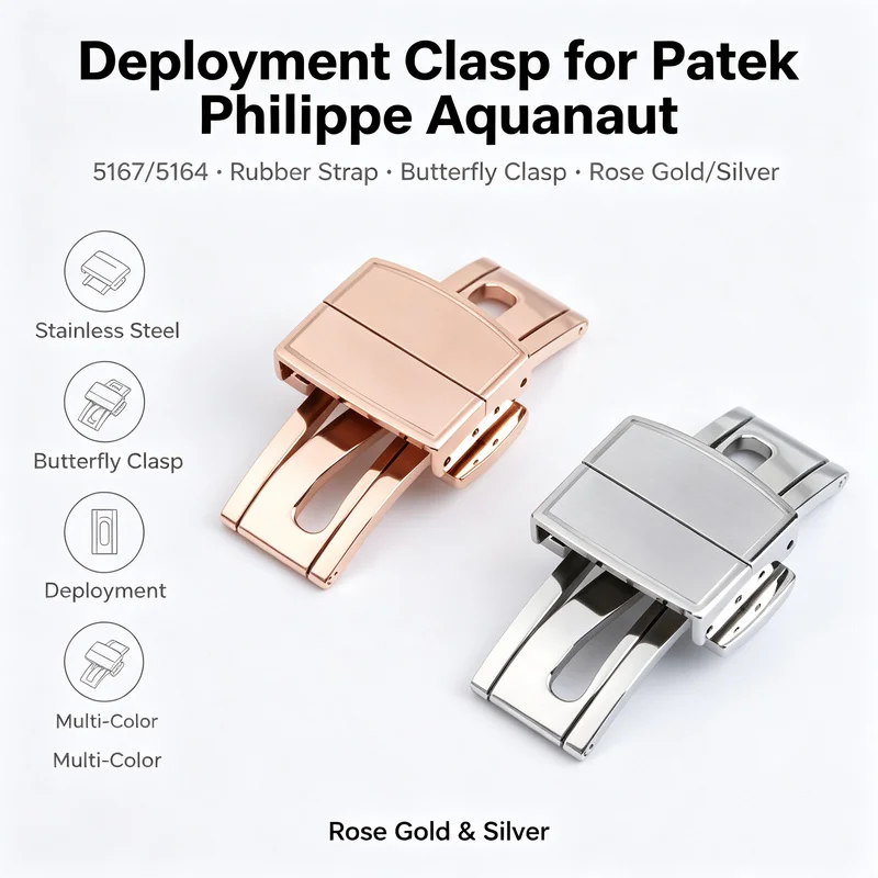 Premium Deployment Clasp for Patek Philippe Aquanaut 5167 5164 Rubber Stainless Steel Butterfly Buckle Replacement Watch Band