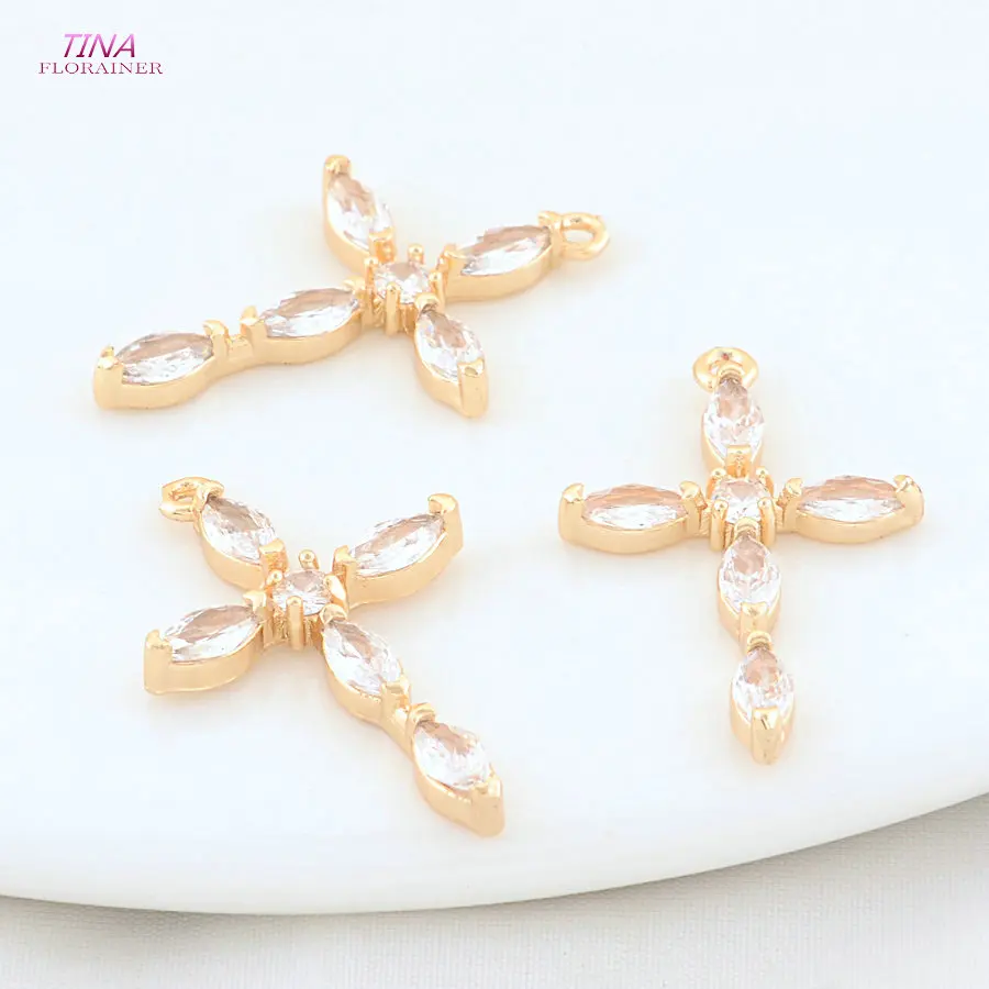 18,5*29MM 18K Gold Farbe Messing mit Zirkon Criss Cross Charms Anhänger Halskette Ohrringe Schmuck Machen zubehör – Detail 6