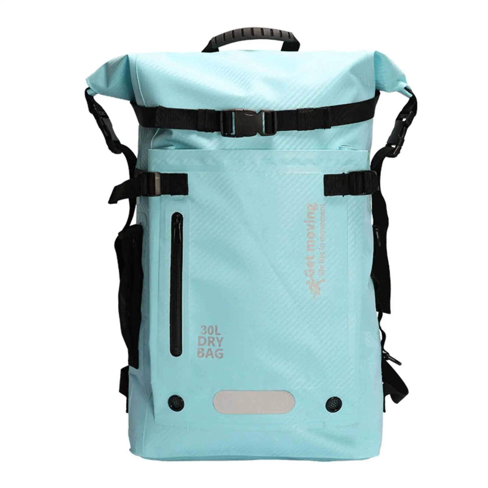 Waterproof Boat Bag Carbon Fiber Roll Top Backpack 30L Heavy Duty Dry Bag with Side Pockets for Outdoor Adventures