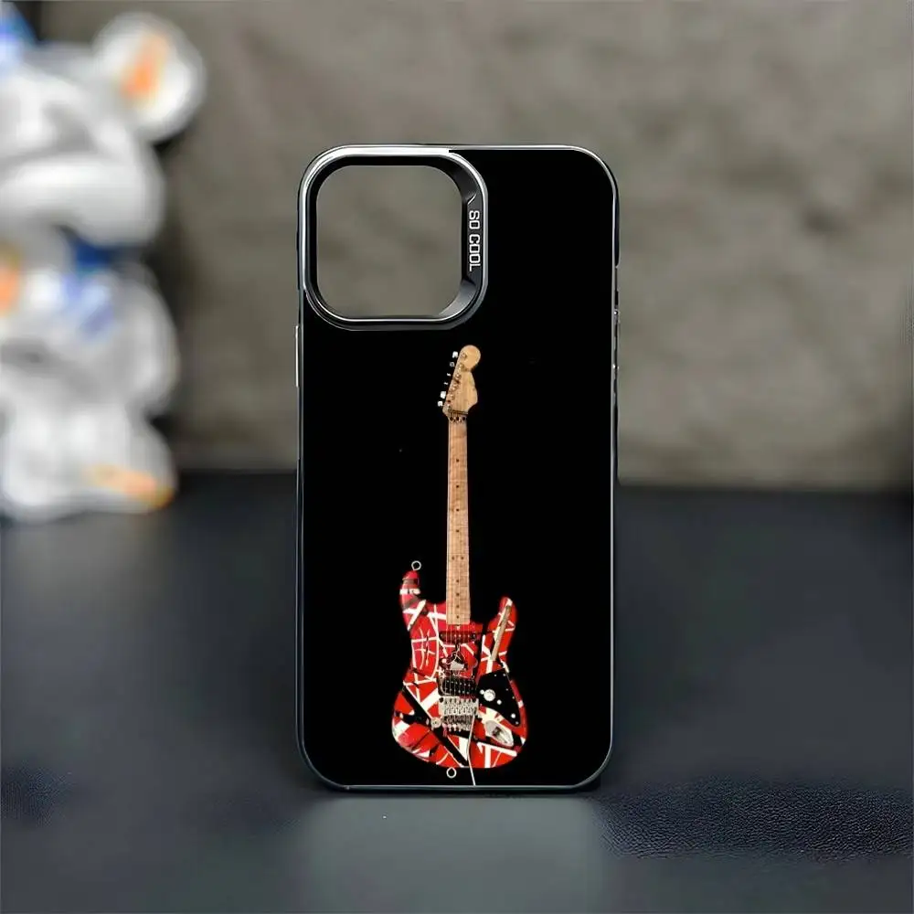 G-Guitar E-Eddie Van Halen Capa de telefone para iPhone17,16,15,14,13,12,11 Pro Max Blcak Colorido banhado a prata dentro da capa de telefone