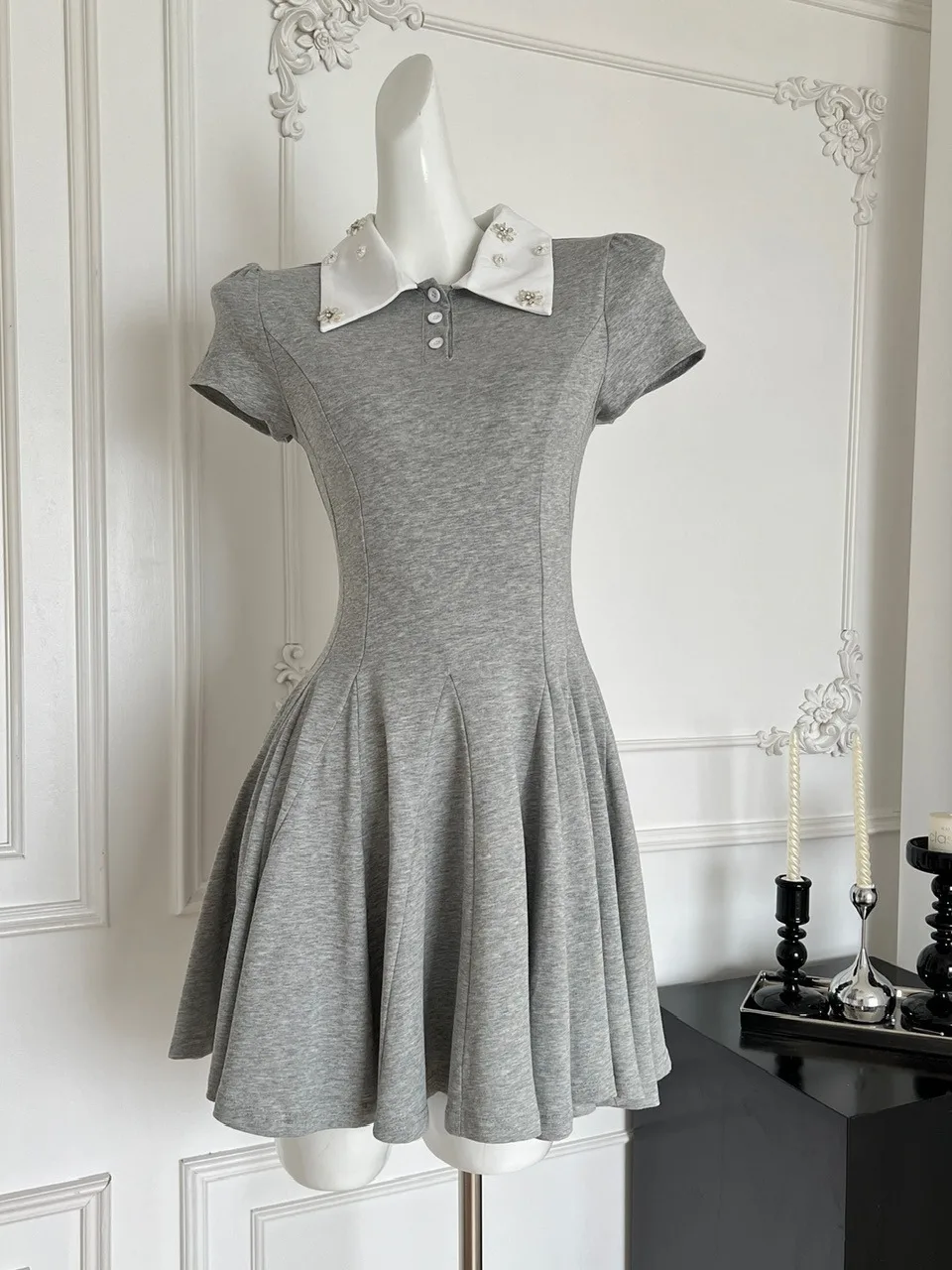 Rétro lourd Du strass Ne ort Sve Dr femmes été pur désir taille cintré minceur t-shirt style décontracté Dr