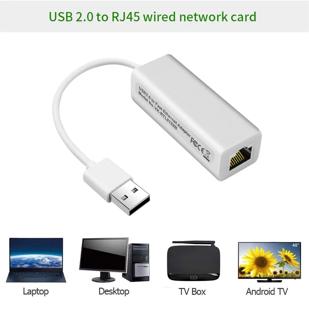 USB Tipo-C para RJ45 Ethernet LAN Adapter, Placa de rede, Cabo Flash, RTL8152B, 100m, USB 2.0