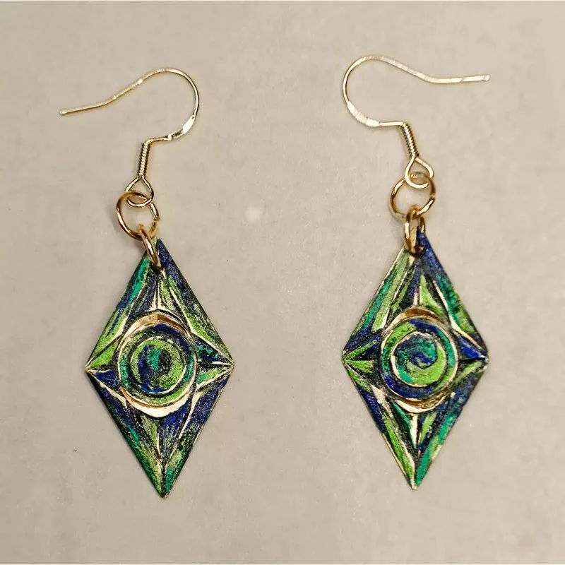 Universe Grocery Store Rock Color Earrings Peacock Feather Hook Hand-painted Earrings 925