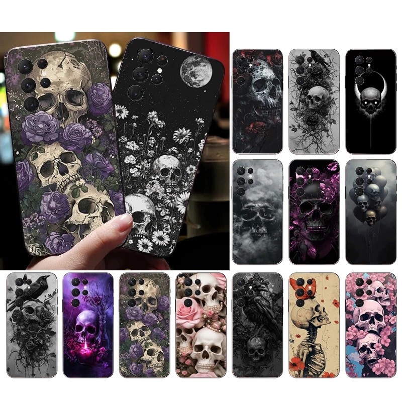 Skull Head Flower Art Phone Case For Samsung Galaxy A15 A35 A55 A52 A53 A54 A33 A34 A25 A05S A16 A14 A05 A51 A52S A71
