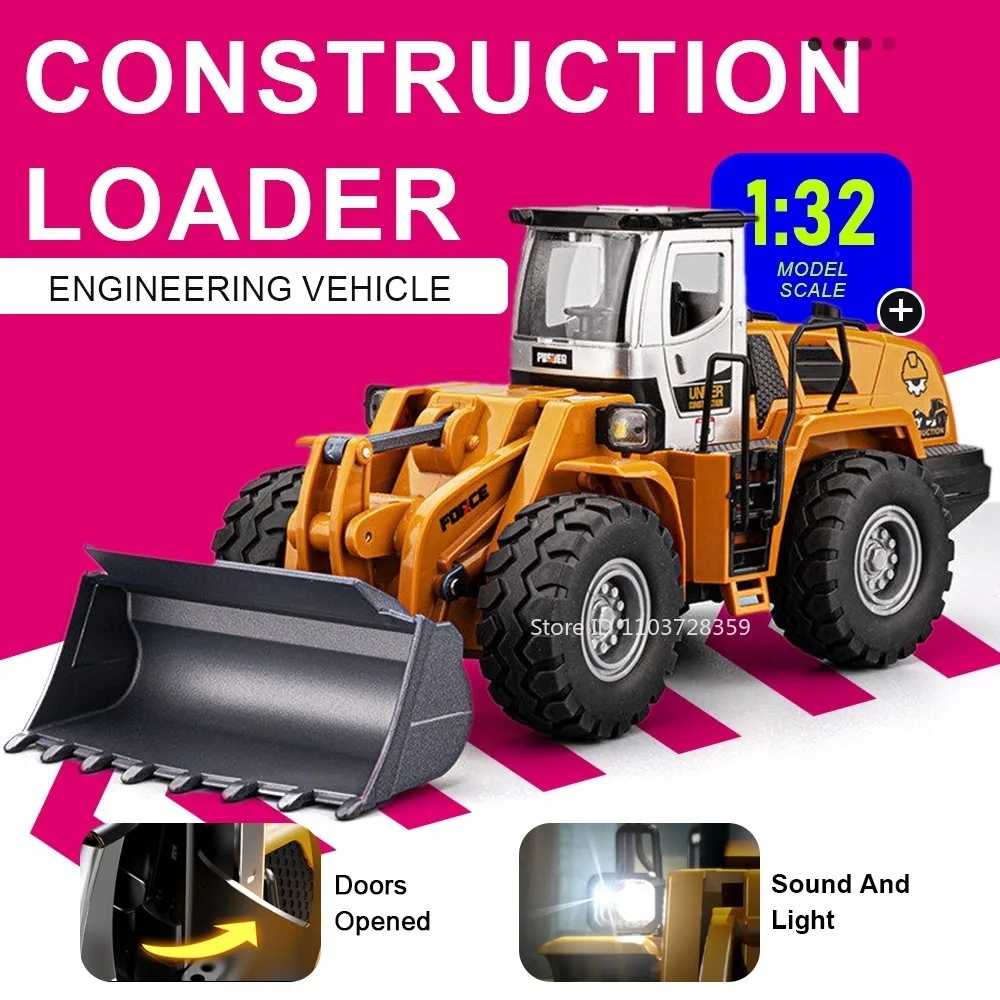 

1:32 Construction Loader Model Toys Alloy Diecast Electric Spray Engineering Vehicles Sound Light Exquisite Interior Decoration
