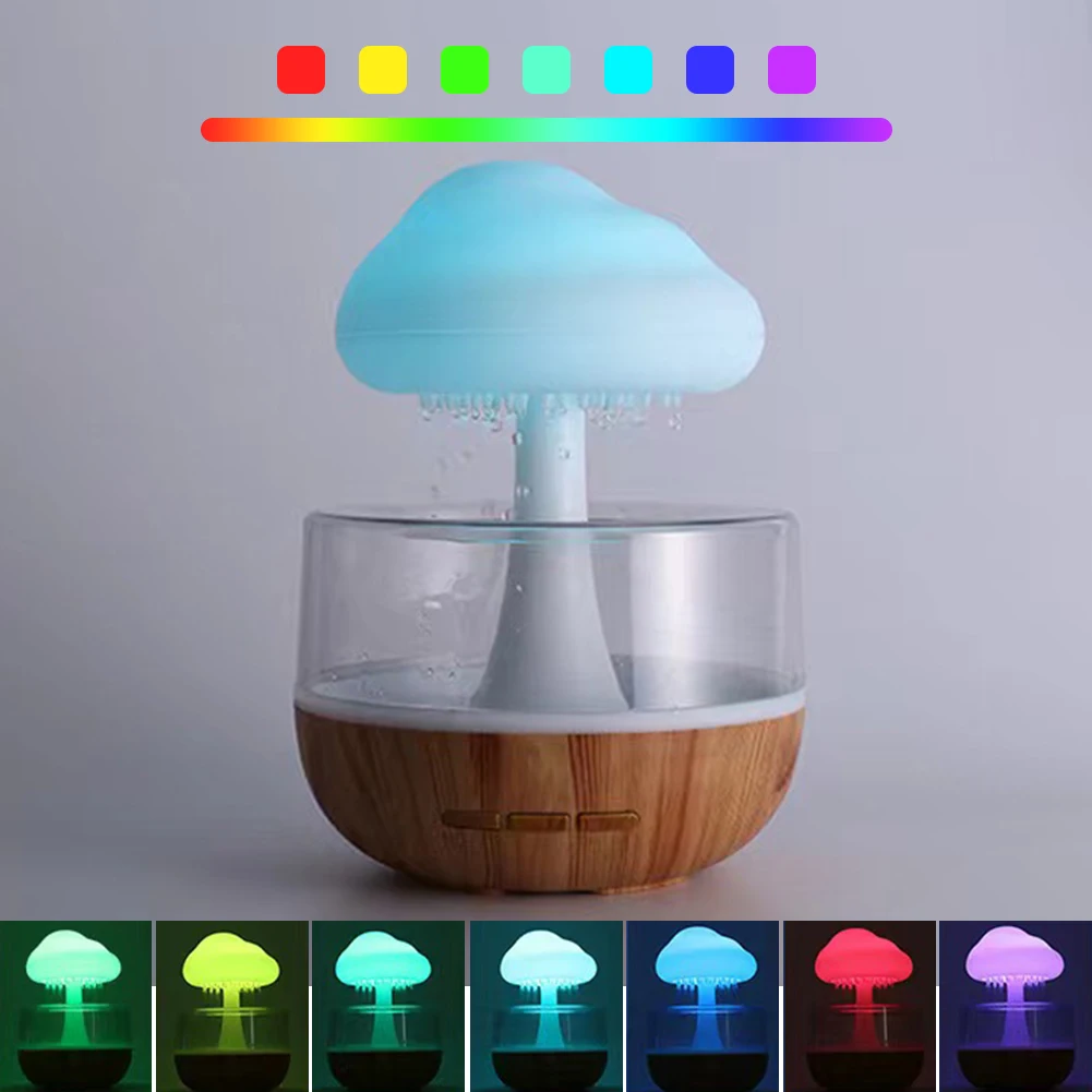 300ml Essential Oil Diffuser Rain Cloud Humidifier Rain Colorful Mushroom Cloud Raindrop Atmosphere Lamp Night Light for Relaxin