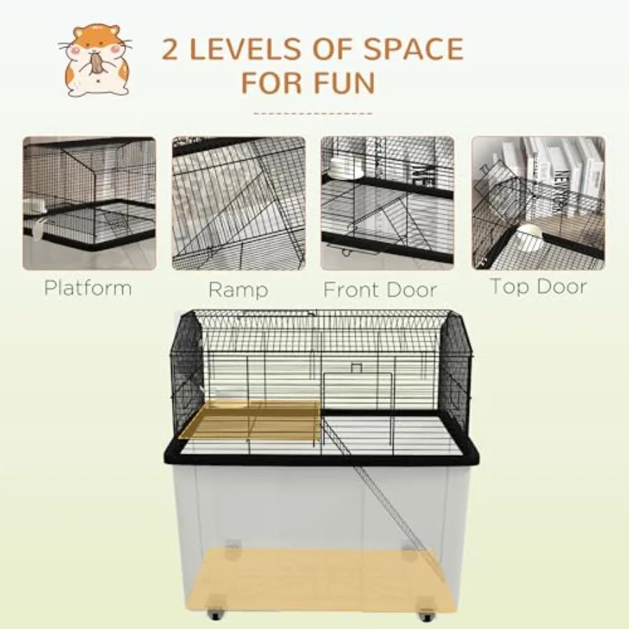 قفص هامستر قفص جربيل 2 طبقة مع عجلات منحدر سفلي عميق طبق الطعام زجاجة ماء للهامستر القزم الهامستر السوري 57x43x #3