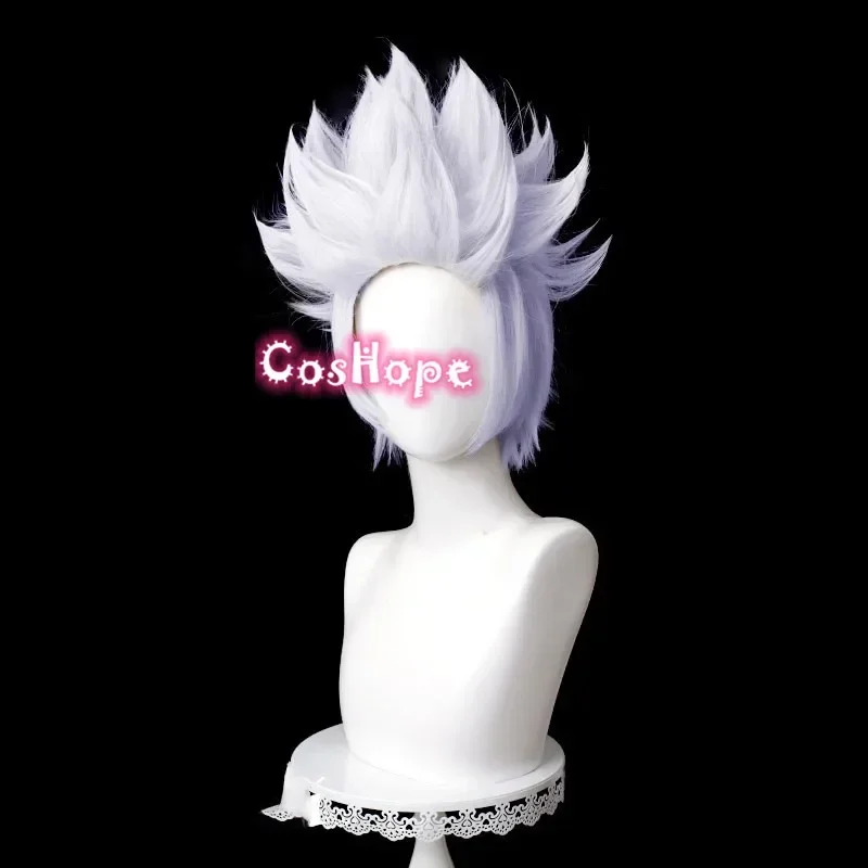 Gojo Satoru Cosplay Wig, Resistente ao Calor, Perucas Sintéticas, Anime, Prateado, Roxo, 32cm