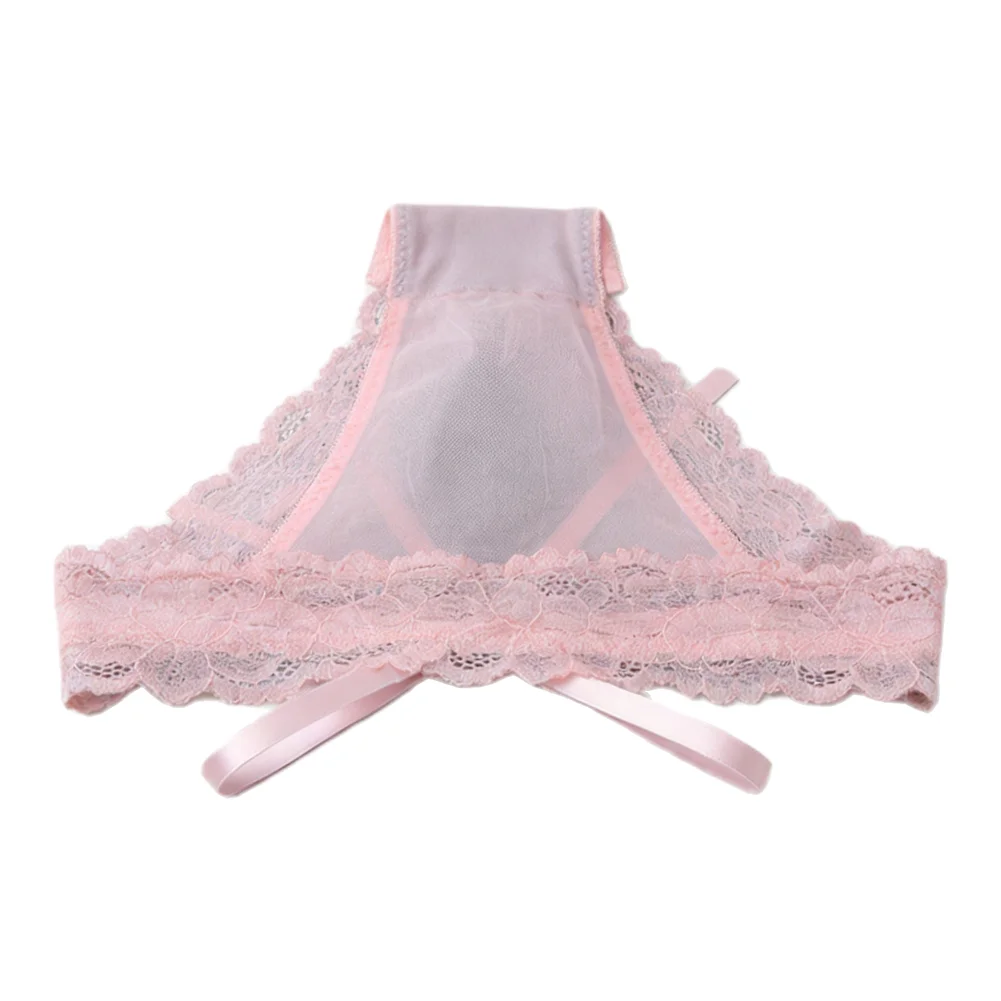Breathable for ultra Thin Men's Briefs Ice Silk Fabric Bow Mesh Lace Hollow Out 3D Bulge Pouch Low Waist Underpants