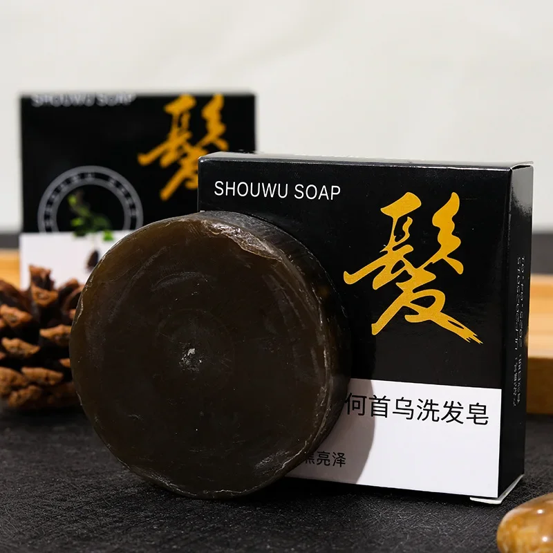 60g Polygonum Multiflorum Authentic Handmade Clean and Nourish Hair Wash Soap Head Black Soap