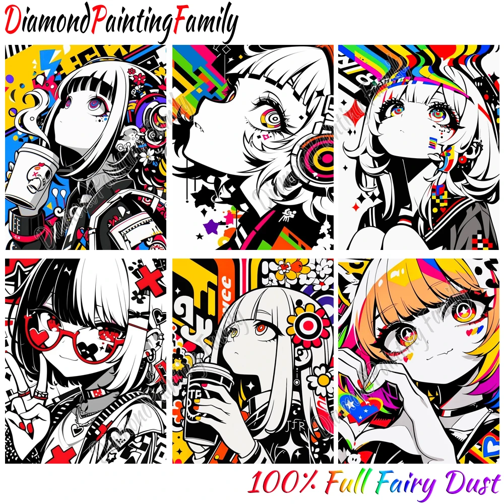 

Diamond Painting Family Anime Girls Full Fairy Dust Diamond Dot Art Crystal Resin Mosaic Painting Kit AB Drill Cross Stitch Set