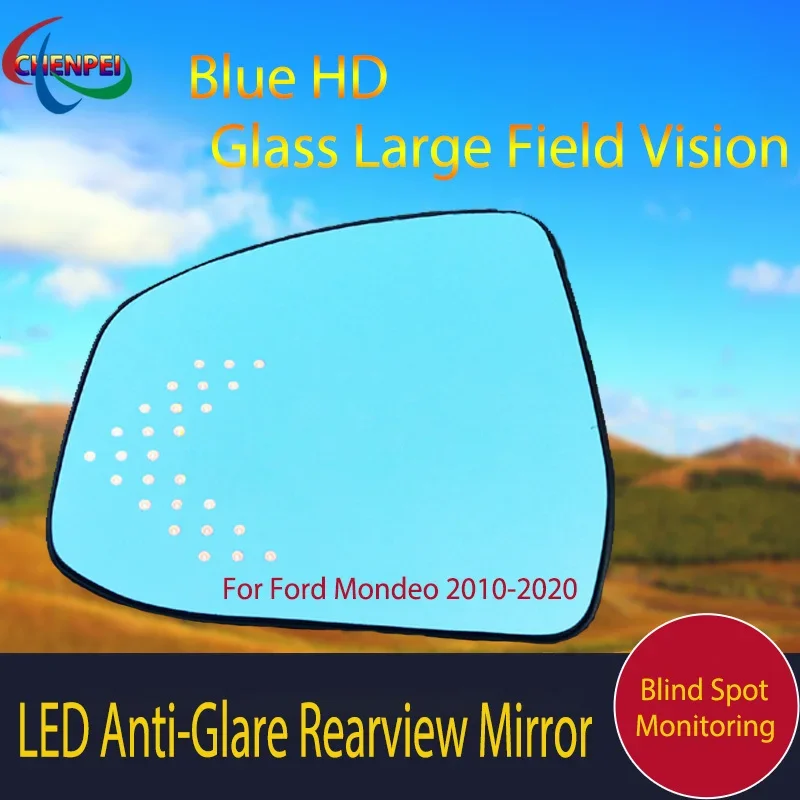 

Large View Blue Mirror Anti-Glare Electrically Heated Rearview Mirror With LED Turn Indicator For Ford Mondeo 2010-2020