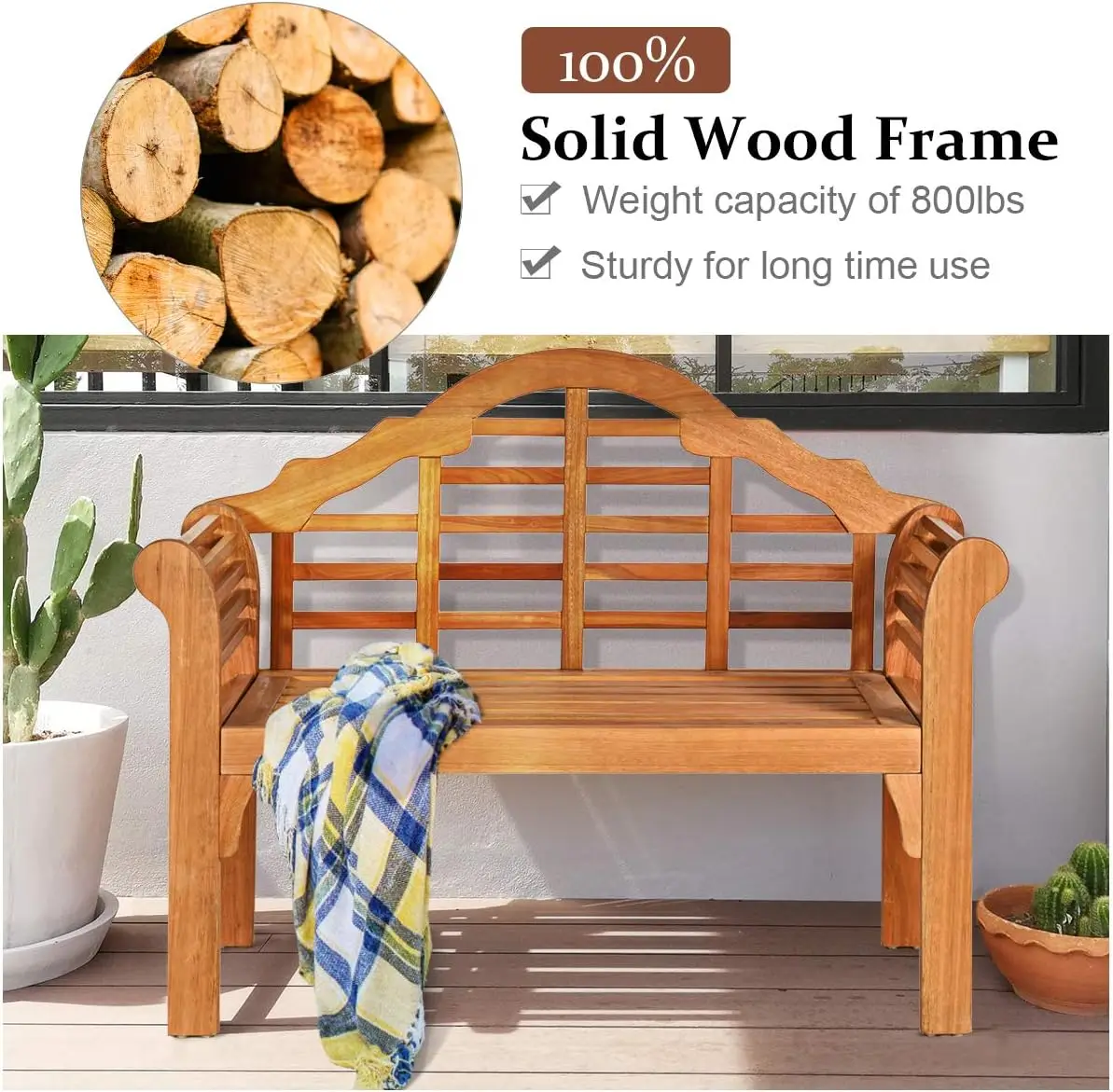 Banc pliant d'extérieur en bois d'eucalyptus, banc de jardin pliable en bois massif, chaise causeuse deux hypothèques pour jardin, 4 fédérations