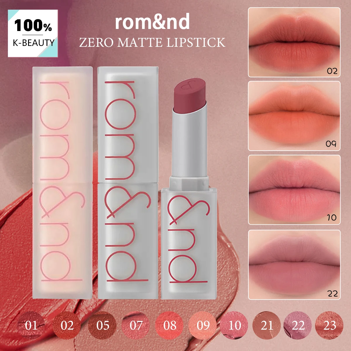 

Губная помада rom&nd ZERO MATTE, легкая, не сушит губы, матовый финиш с эффектом мягкого фокуса, люксовая косметика, корейская косметика, K-Beauty, корейский макияж