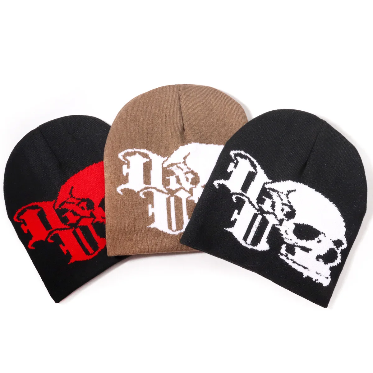 Europäischer und amerikanischer beliebter Outdoor-Street-Style-Gothic-Hip-Hop-warmer Modetrend mit Totenkopf-Jacquard-Strickmütze