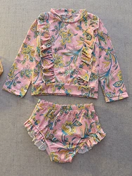 Baby Girl Two-piece Swimsuit Long Sleeve Quick-drying Children  Swimwear Holiday Jacket Infant Girl Flower Swimming Bikini