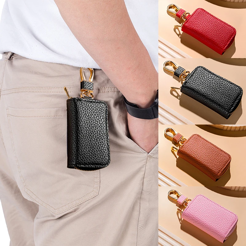 Bolsa de llaves de PU con cremallera para hombres y mujeres, organizador de llaves de coche, Cartera de llavero, funda de llave Simple de moda, funda de protección de llave de coche