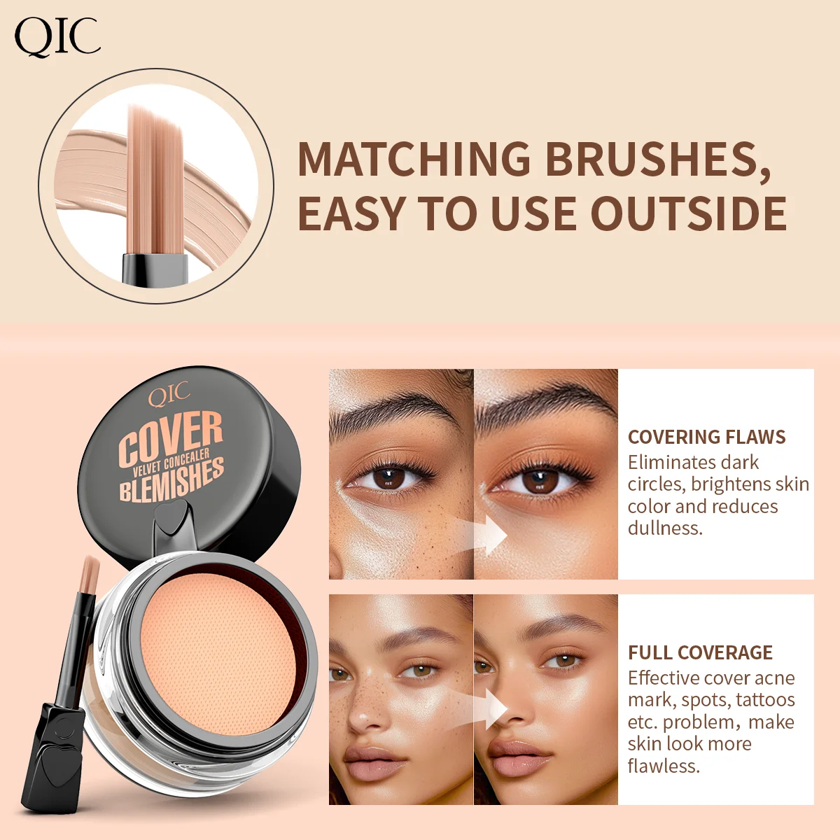 QIC ハイドレーティング アイ ブライトニング コンシーラー コントゥアクリーム フルカバー ロングラスティング コレクティング アイ コンシーラー、パーフェクトルックメイクアップ