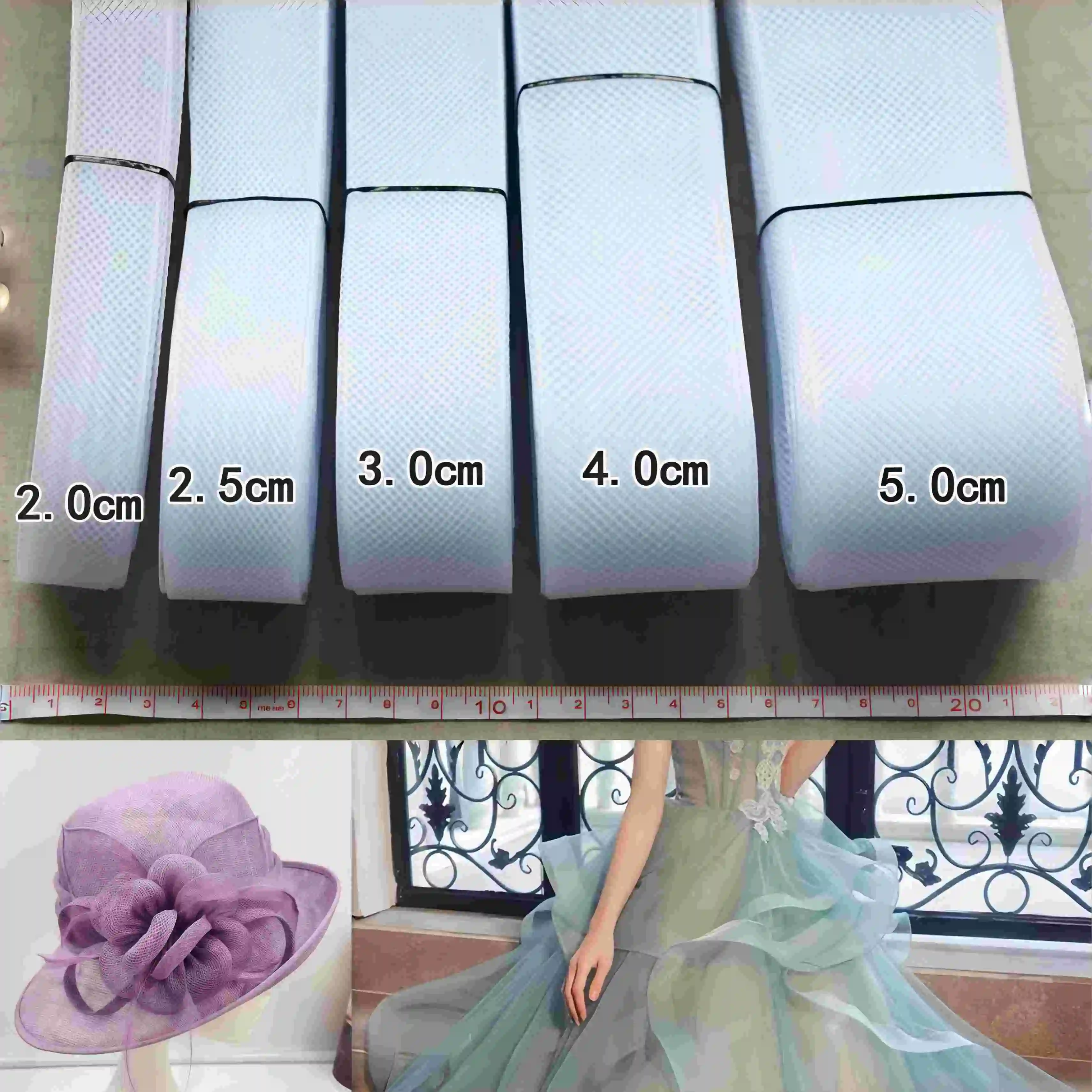 Flexible Stiffening Flat Mesh Ribbon Trim Horsehair Crinoline Braid for DIY Millinery Hat Formal Dress Wedding Fascinator Crafts