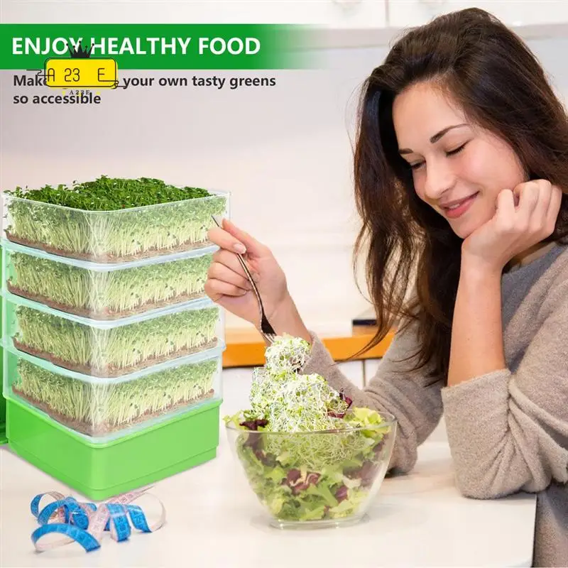 

A23E-Bean Seed Germination Kit, Micro-Green Plant Growing Tray, Drain Tray, Four-Tier Stackable Sprout Growing Kit