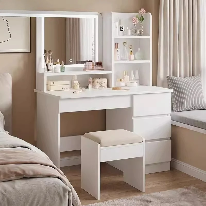 

White Makeup Dressing Table Mirror Bedroom Storage Drawers Cabinet Luxury Vanity Table Organizer Penteadeira Home Furniture