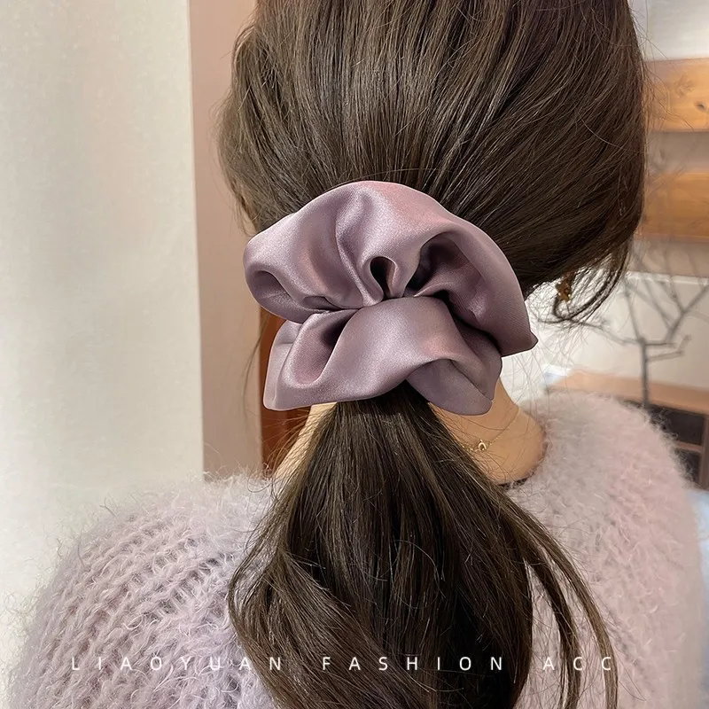 Korean Woman Big Elegant Silk Elastics Hair Band Girls Solid Color Scrunchies Hair Ties Ladies Ponytail Hold Hair Accessories