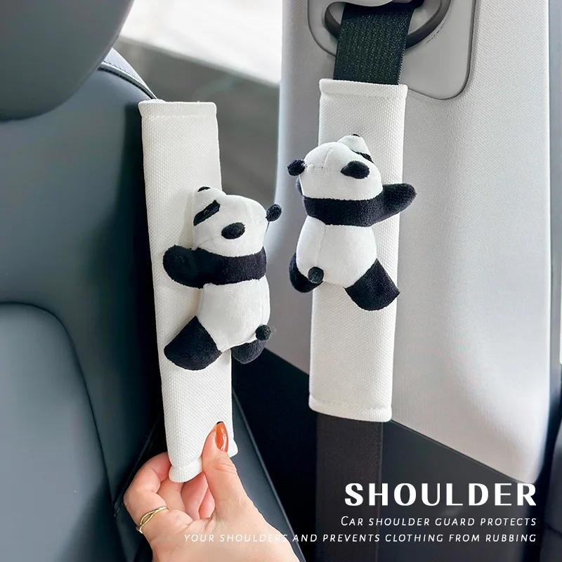 

Panda Doll Car Seat Belt Shoulder Cover Summer Ice Silk Creative Cute Cartoon Car Safety Belt Protective Cover Seat Belt Jewelry