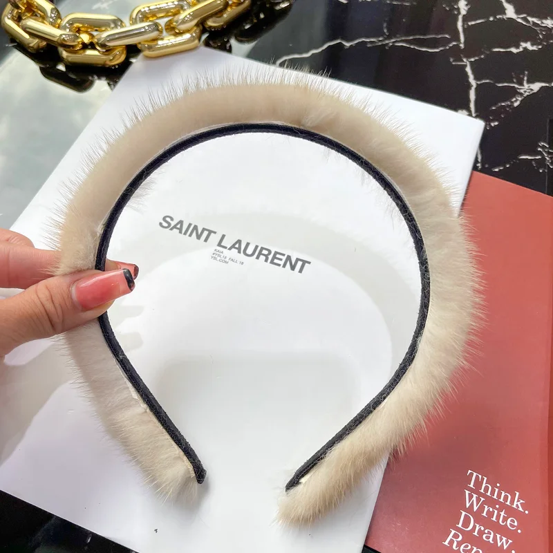 Vintage Color Real Mink Fur Wide Headband Headbands Head Band Hair Hoop Bands Haarband for Women Girls Korean Hair Accessories